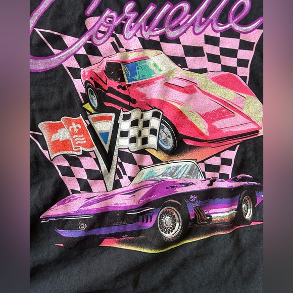 NWOT CHEMISTRY Black Distressed Graphic Corvette Crop TopTee.Size XL in Juniors. - Picture 3 of 4